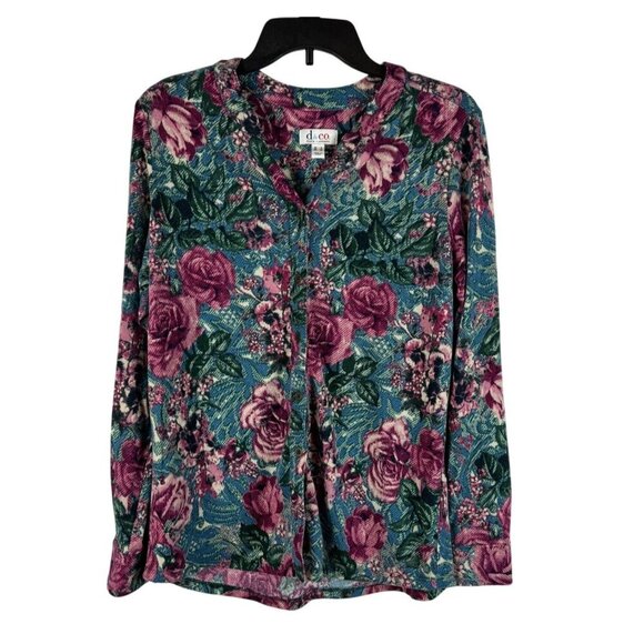 D&Co Womens Floral Long Sleeve Stretch Button-Down Shirt Blouse Size M - Picture 1 of 8